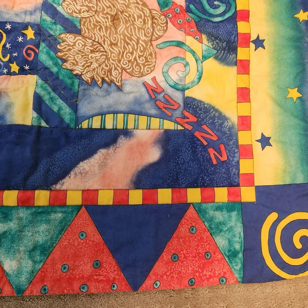 Handmade Sleeping Teddy Bear Quilt 37x 32